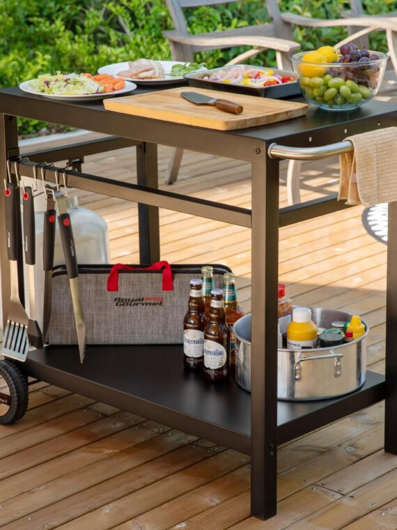 Royal Gourmet Double-Shelf Movable Dining Cart Table, Steel Base, BBQ/Grill Prep Station, 33.5"x19.7" Top, Wheels & Storage