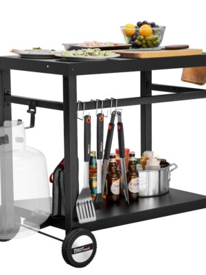 Royal Gourmet Double-Shelf Movable Dining Cart Table, Steel Base, BBQ/Grill Prep Station, 33.5"x19.7" Top, Wheels & Storage