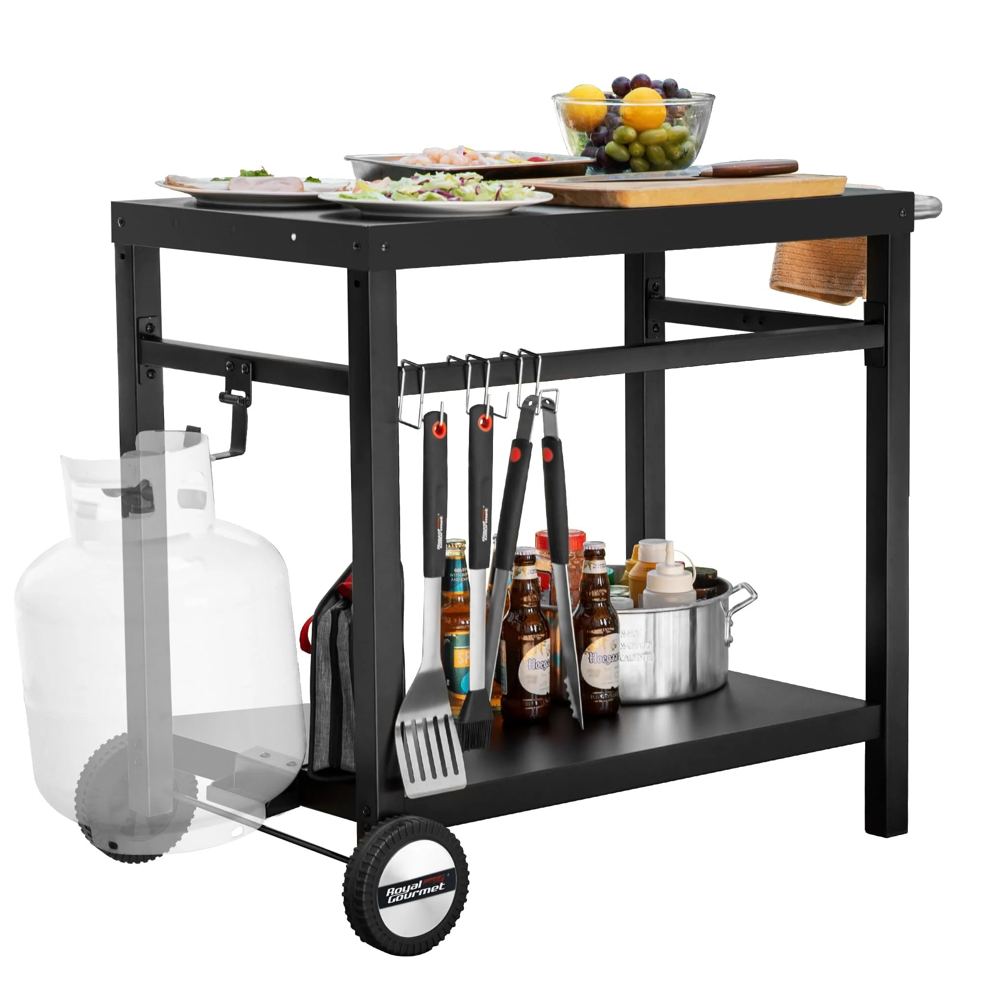 Royal Gourmet Double-Shelf Movable Dining Cart Table, Steel Base, BBQ/Grill Prep Station, 33.5"x19.7" Top, Wheels & Storage