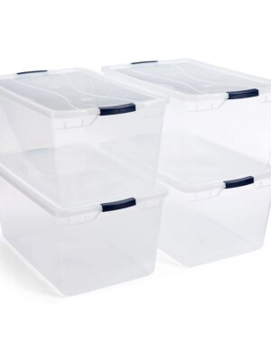 Rubbermaid 4-Pack 95 Qt Clear Storage Bins with Secure Latching Lids - Impact Resistant, BPA-Free, Made in USA