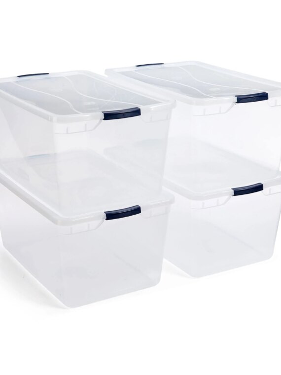 Rubbermaid 4-Pack 95 Qt Clear Storage Bins with Secure Latching Lids - Impact Resistant, BPA-Free, Made in USA
