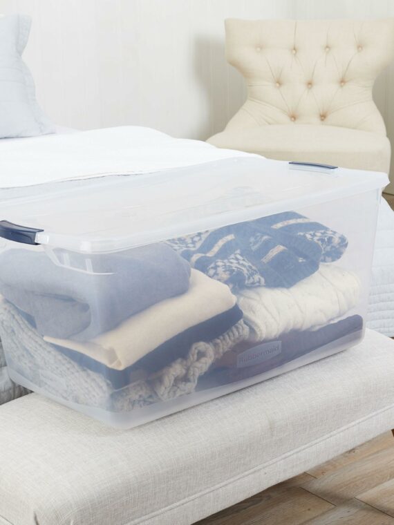 Rubbermaid 4-Pack 95 Qt Clear Storage Bins with Secure Latching Lids - Impact Resistant, BPA-Free, Made in USA