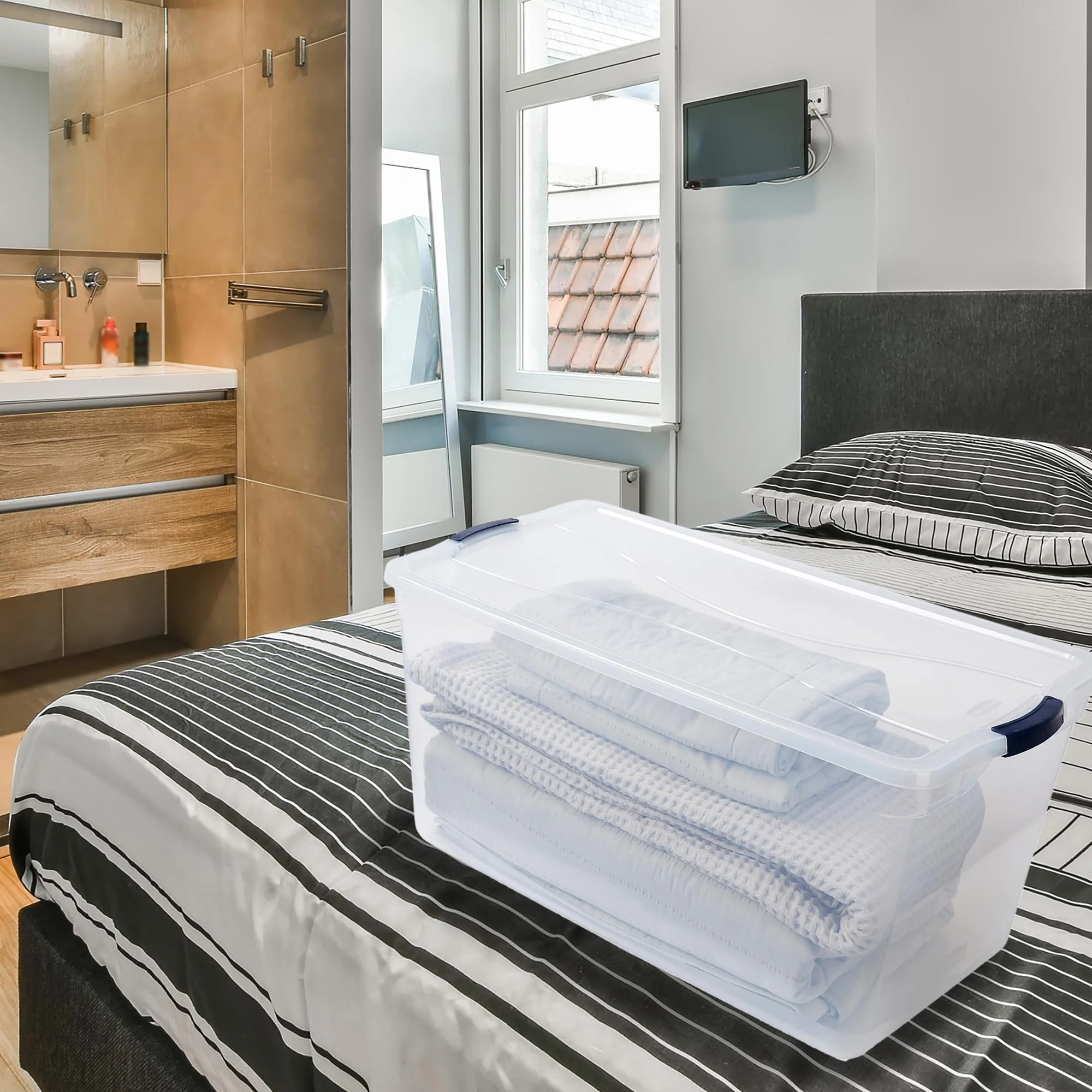 Rubbermaid 4-Pack 95 Qt Clear Storage Bins with Secure Latching Lids - Impact Resistant, BPA-Free, Made in USA