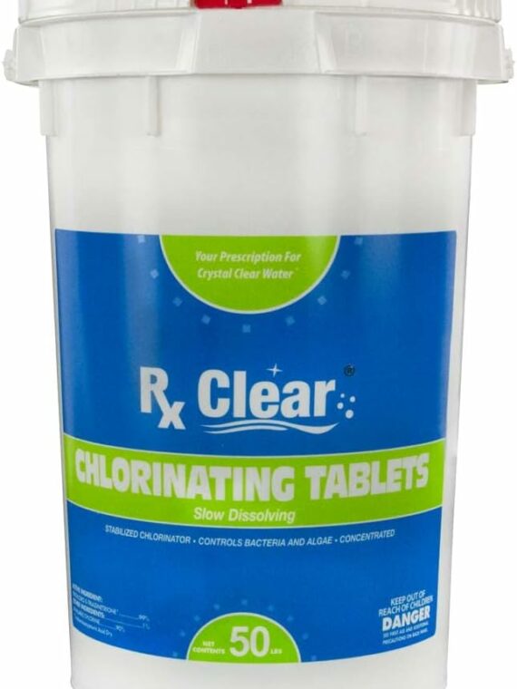 Rx Clear 3" Stabilized Chlorine Tablets, 50 lbs - Long-Lasting, UV Protected for Pools & Spas