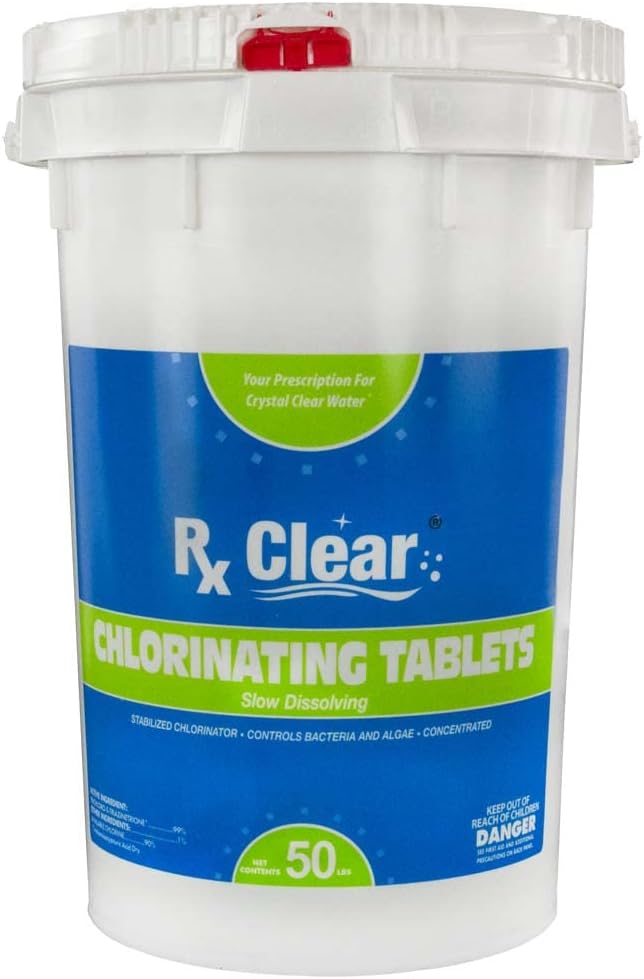 Rx Clear 3" Stabilized Chlorine Tablets, 50 lbs - Long-Lasting, UV Protected for Pools & Spas