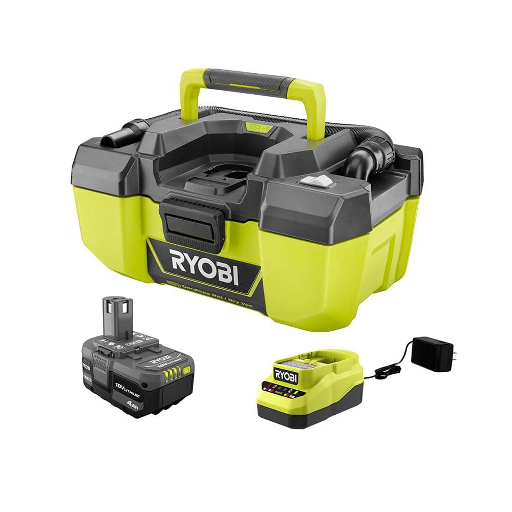 RYOBI 18V ONE+ Cordless 3 Gal. Wet/Dry Vacuum Kit with 4.0 Ah Battery & Charger