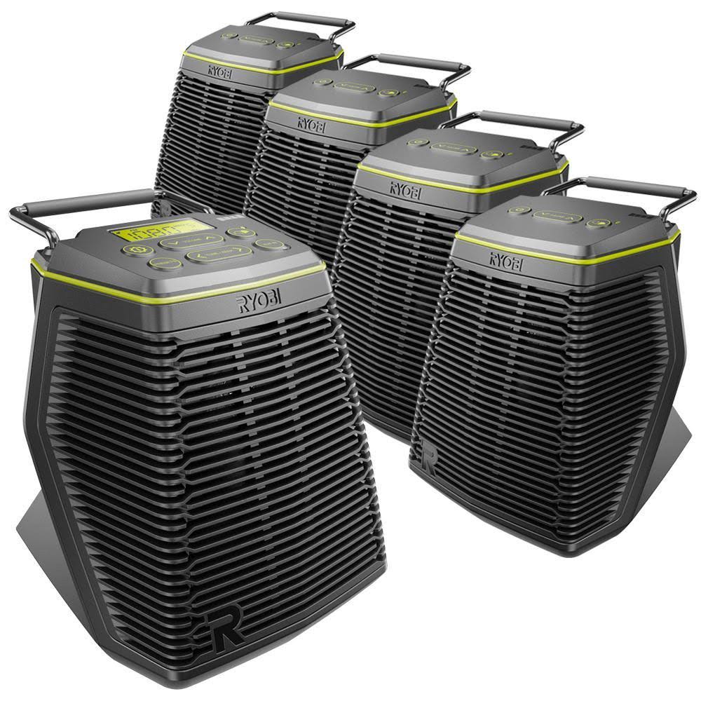 Ryobi 18V ONE+ Hybrid Bluetooth 5-Piece Speaker Set with Primary & 4 Secondary Wireless Speakers