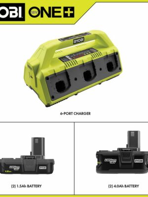 RYOBI 18V ONE+ Super Charger Kit with 1.5Ah & 4.0Ah Batteries, USB Port, IntelliPort Technology