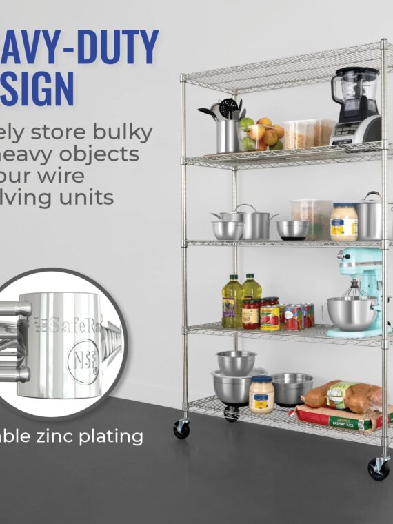 SafeRacks NSF-Certified 5-Shelf Wire Storage Unit, 48"x18"x76", Heavy-Duty, Adjustable, Commercial-Grade Shelving