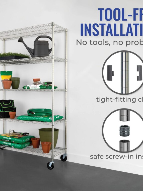 SafeRacks NSF-Certified 5-Shelf Wire Storage Unit, 48"x18"x76", Heavy-Duty, Adjustable, Commercial-Grade Shelving