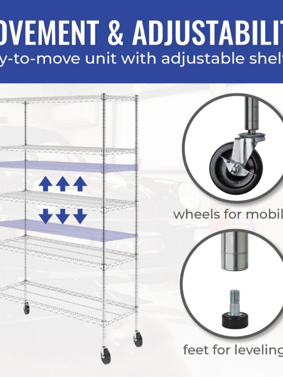 SafeRacks NSF-Certified 5-Shelf Wire Storage Unit, 48"x18"x76", Heavy-Duty, Adjustable, Commercial-Grade Shelving