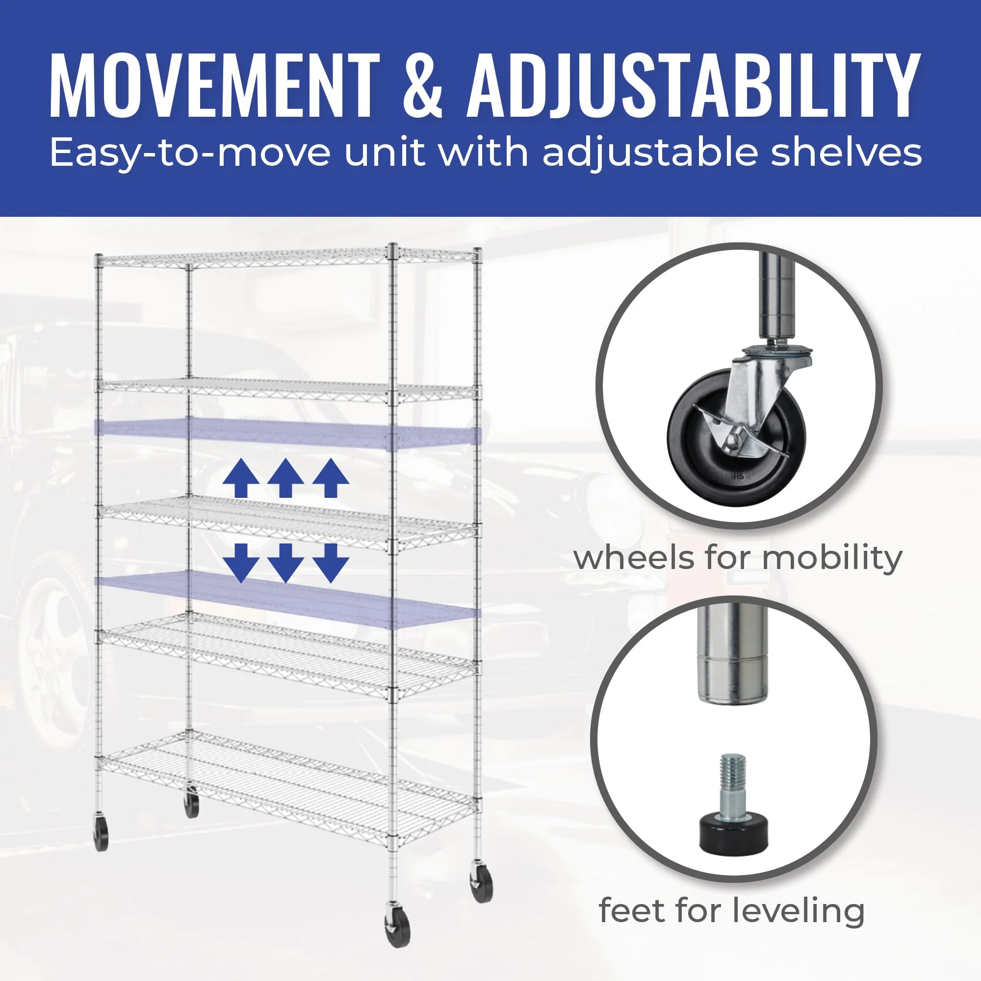 SafeRacks NSF-Certified 5-Shelf Wire Storage Unit, 48"x18"x76", Heavy-Duty, Adjustable, Commercial-Grade Shelving