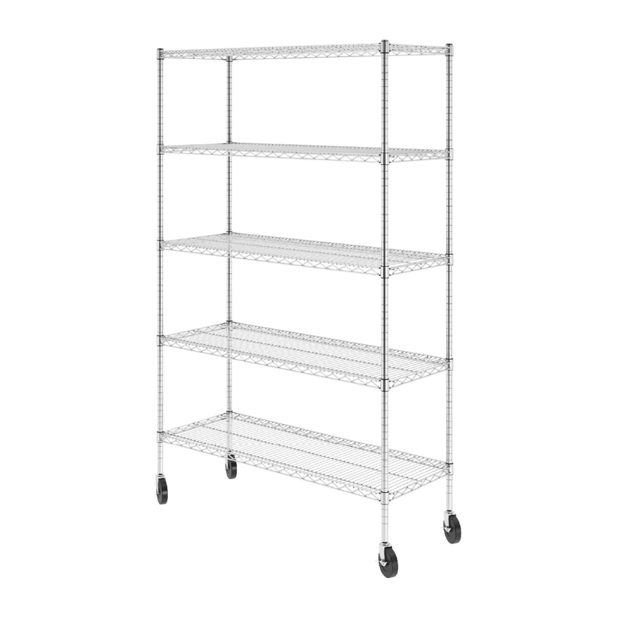 SafeRacks NSF-Certified Wire Storage Rack Shelf, 48"x18"x76", Adjustable 5-Tier Metal Shelves with Wheels, Heavy-Duty Commercial Use