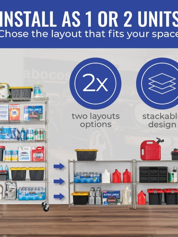 SafeRacks NSF-Certified Wire Storage Rack Shelf, 48"x18"x76", Adjustable 5-Tier Metal Shelves with Wheels, Heavy-Duty Commercial Use