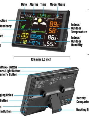 Sainlogic Wireless Weather Station with 5-in-1 Outdoor Sensor, LCD Display, Accurate Temp/Humidity/Wind/Air Pressure Tracking