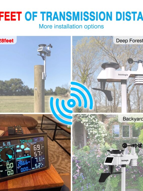 Sainlogic Wireless Weather Station with 5-in-1 Outdoor Sensor, LCD Display, Accurate Temp/Humidity/Wind/Air Pressure Tracking