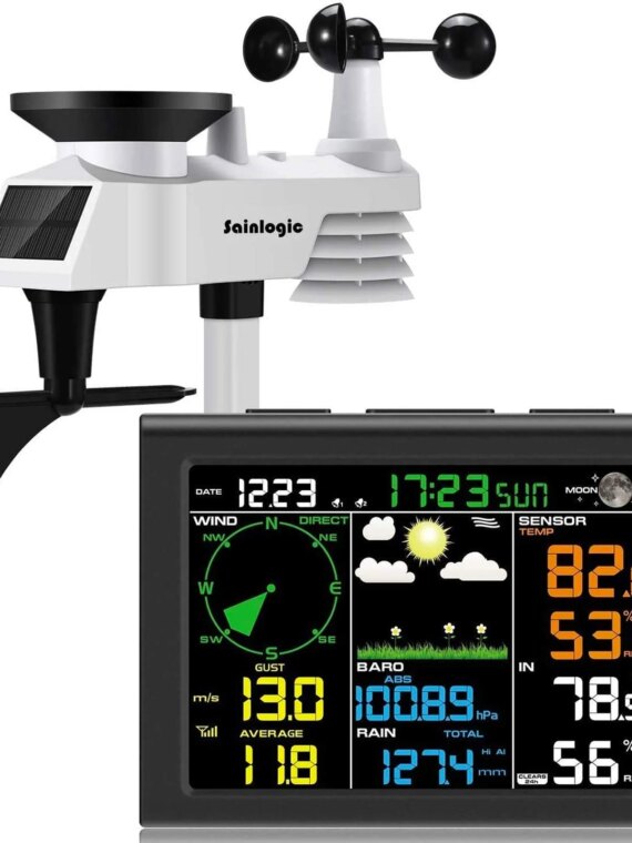 Sainlogic Wireless Weather Station with 5-in-1 Outdoor Sensor, LCD Display, Accurate Temp/Humidity/Wind/Air Pressure Tracking