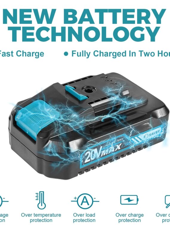 Saker 6-Inch Cordless Electric Chainsaw, Powerful Motor, Rechargeable Battery, Portable for Woodworking & Yard Work