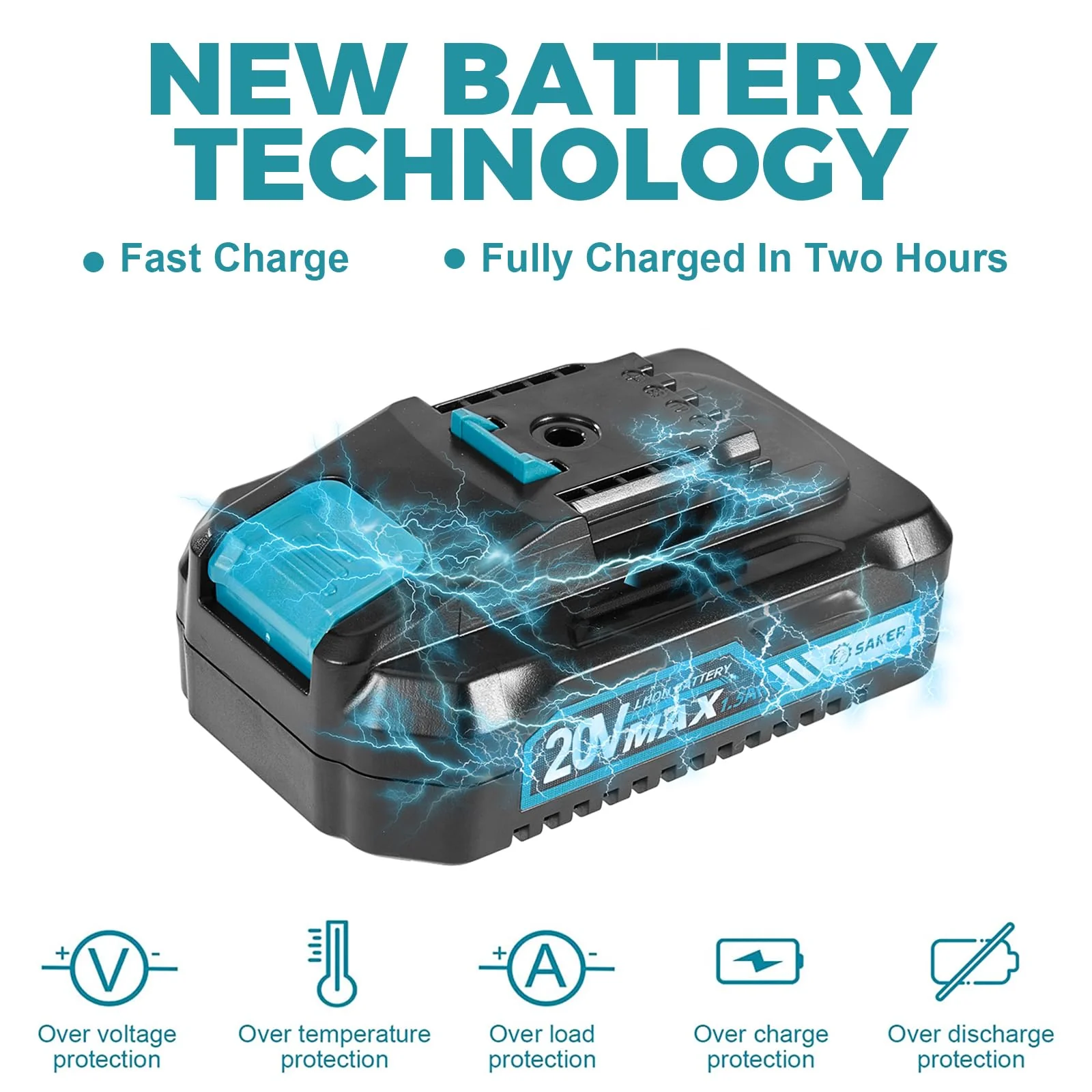 Saker 6-Inch Cordless Electric Chainsaw, Powerful Motor, Rechargeable Battery, Portable for Woodworking & Yard Work