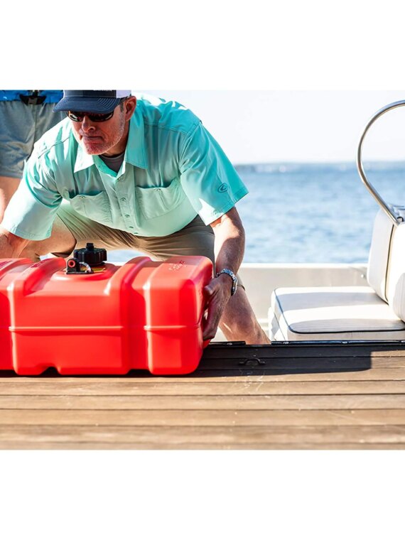Scepter 12-Gallon Low Profile Marine Fuel Tank - Portable, Spill-Proof, EPA-Compliant, Red