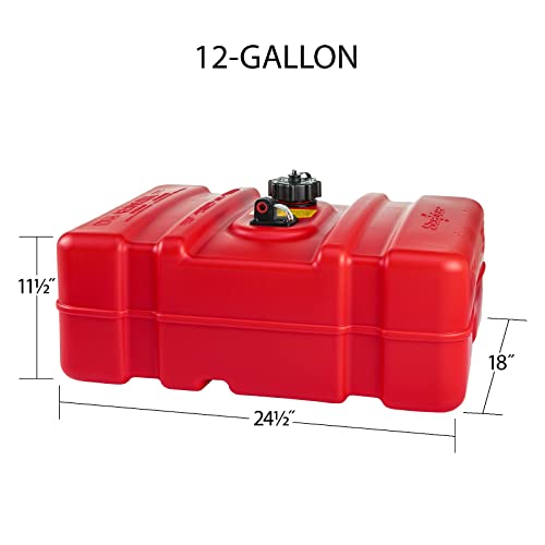 Scepter 12-Gallon Low Profile Marine Fuel Tank - Portable, Spill-Proof, EPA-Compliant, Red