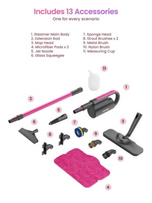 Schenley Steam Mop Cleaner with Detachable Handheld Steamer, Chemical-Free, Fast Heat-Up, 7 Attachments, 180° Swivel