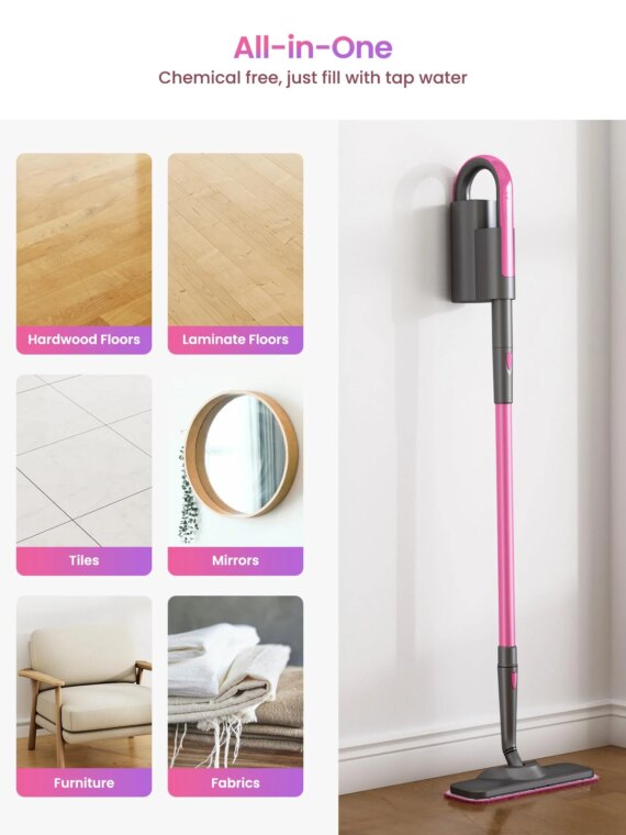 Schenley Steam Mop Cleaner with Detachable Handheld Steamer, Chemical-Free, Fast Heat-Up, 7 Attachments, 180° Swivel