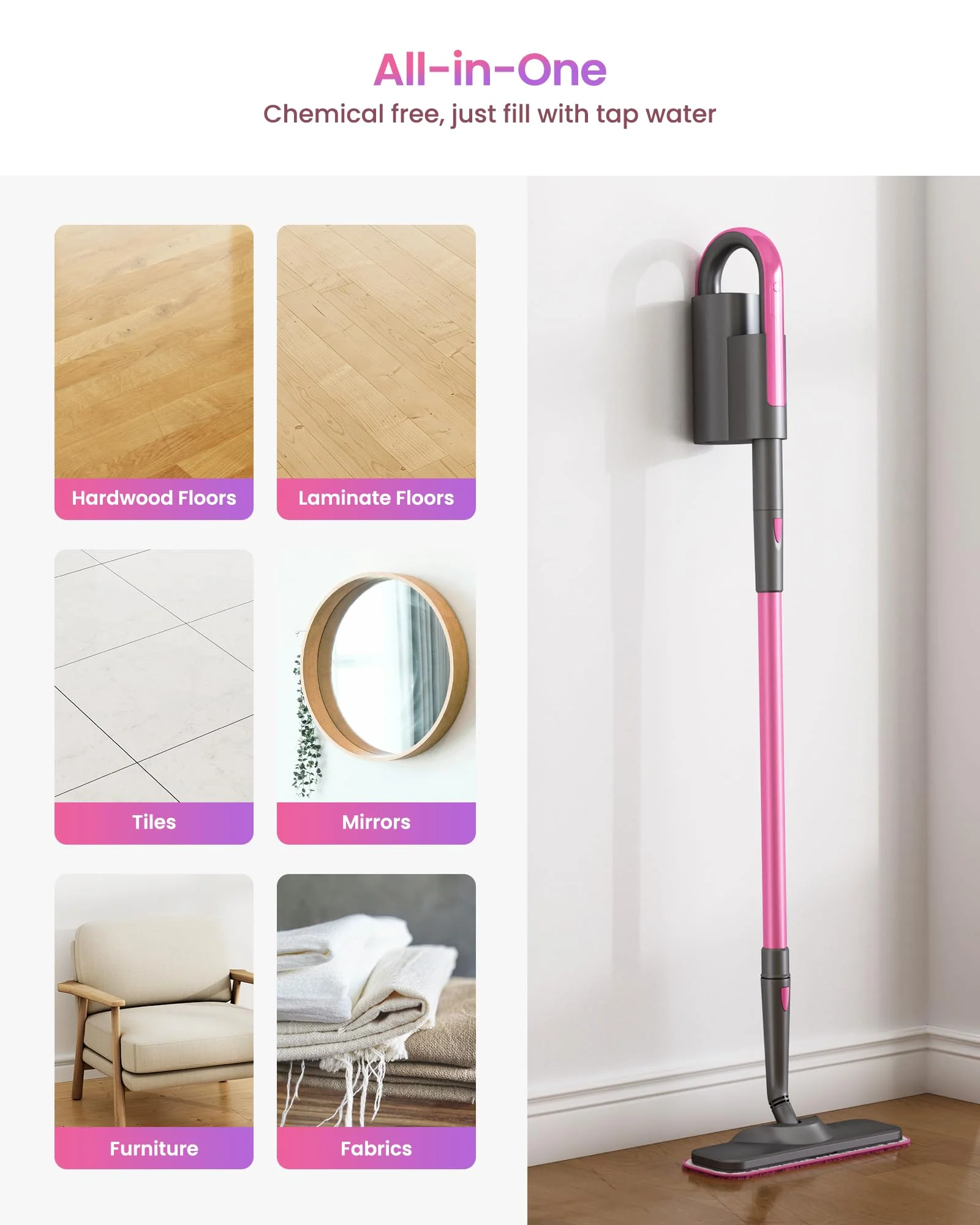 Schenley Steam Mop Cleaner with Detachable Handheld Steamer, Chemical-Free, Fast Heat-Up, 7 Attachments, 180° Swivel