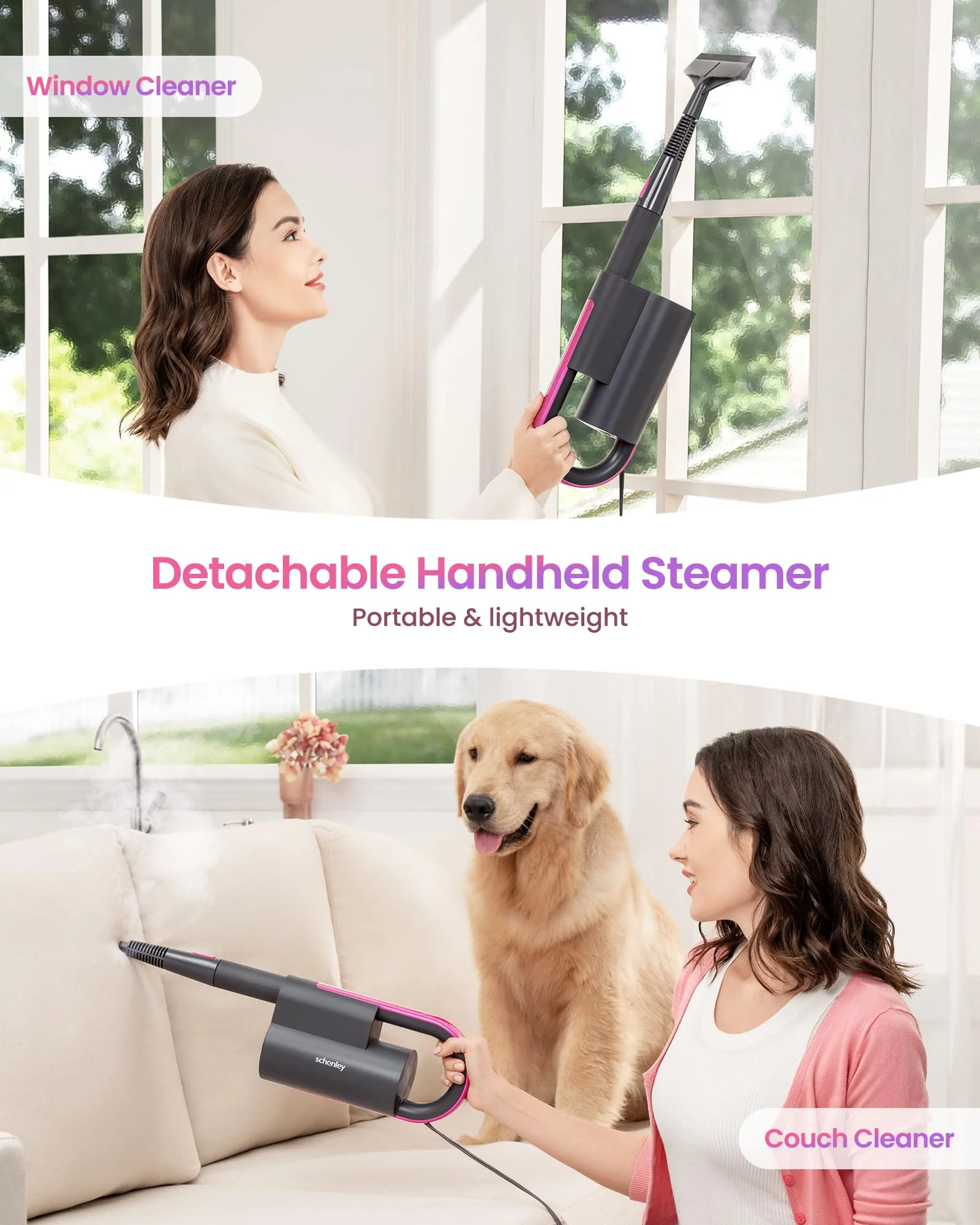 Schenley Steam Mop Cleaner with Detachable Handheld Steamer, Chemical-Free, Fast Heat-Up, 7 Attachments, 180° Swivel