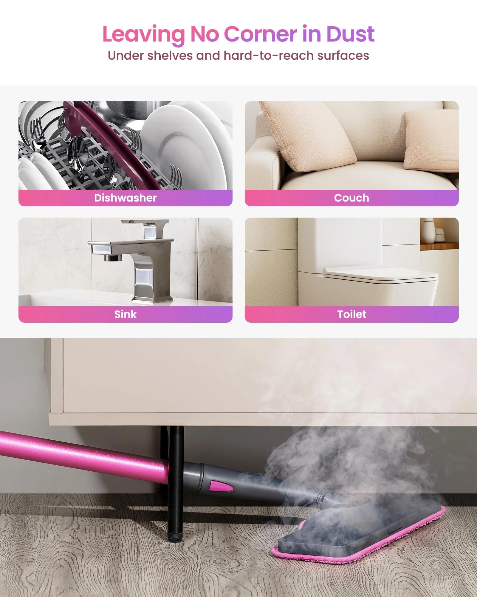 Schenley Steam Mop Cleaner with Detachable Handheld Steamer, Chemical-Free, Fast Heat-Up, 7 Attachments, 180° Swivel