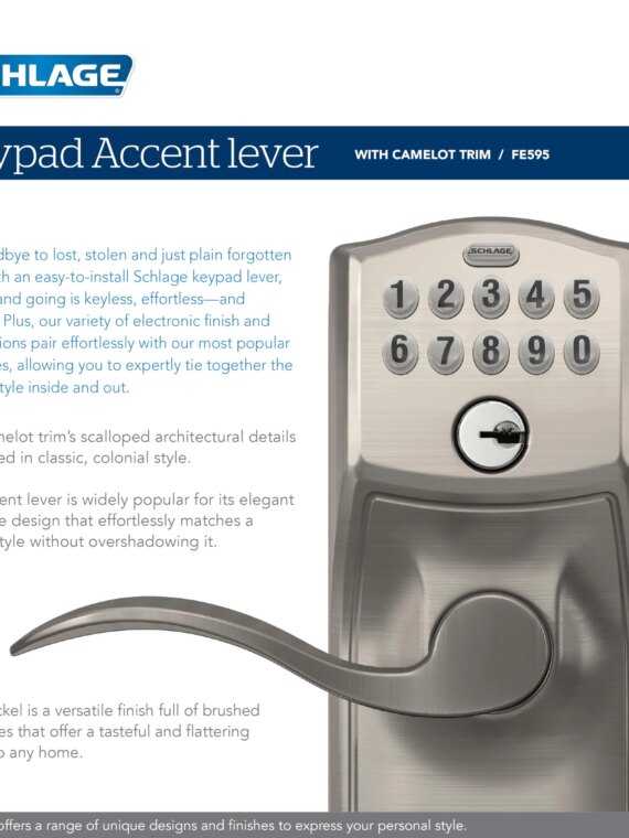 Schlage Camelot Keypad Deadbolt FE595 CAM 626 ACC - Keyless Entry, Flex Lock, Illuminated Keypad, Battery-Operated Door Lock