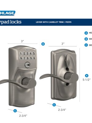Schlage Camelot Keypad Deadbolt FE595 CAM 626 ACC – Keyless Entry, Flex Lock, Illuminated Keypad, Battery-Operated Door Lock