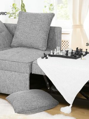 SEJOV 4-in-1 Convertible Sofa Bed, Multi-functional Linen Fabric Couch with Adjustable Backrest & Sturdy Frame for Small Spaces