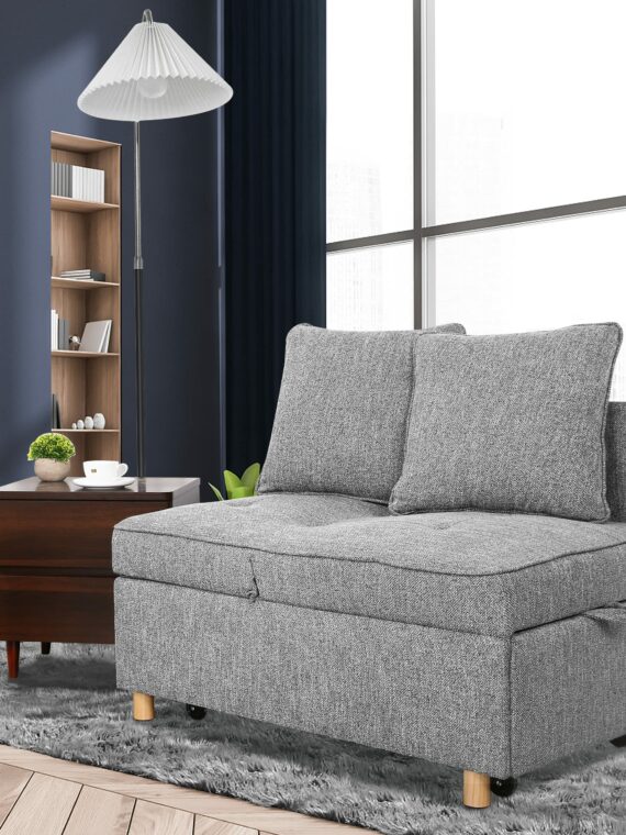 SEJOV 4-in-1 Convertible Sofa Bed, Multi-functional Linen Fabric Couch with Adjustable Backrest & Sturdy Frame for Small Spaces