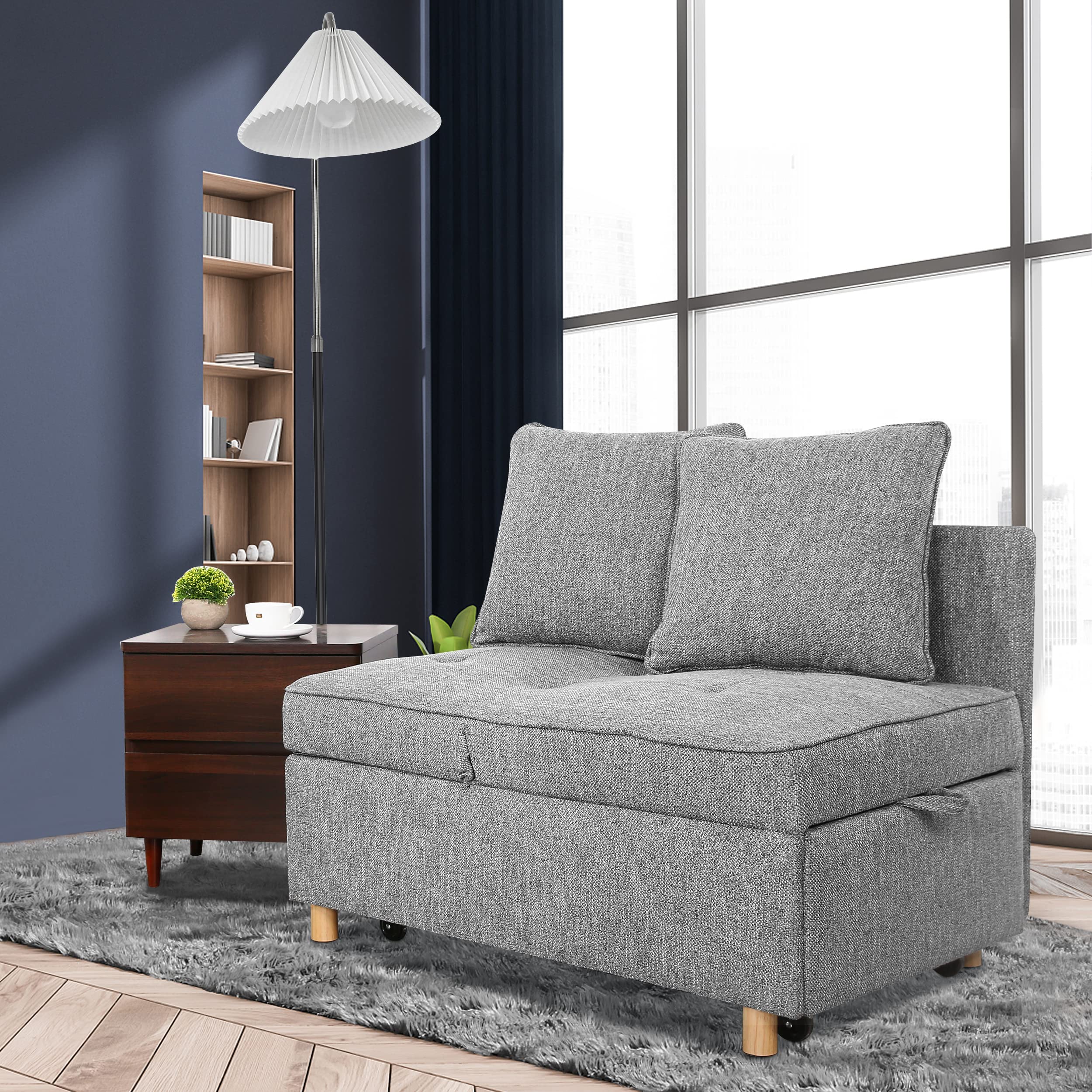 SEJOV 4-in-1 Convertible Sofa Bed, Multi-functional Linen Fabric Couch with Adjustable Backrest & Sturdy Frame for Small Spaces