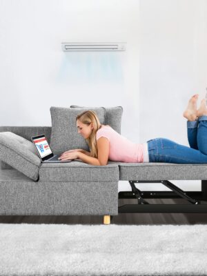 SEJOV 4-in-1 Convertible Sofa Bed, Multi-functional Linen Fabric Couch with Adjustable Backrest & Sturdy Frame for Small Spaces