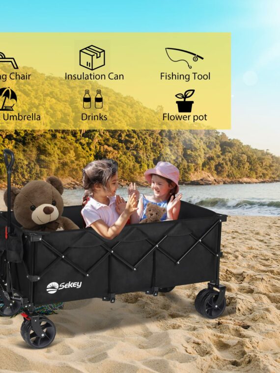 Sekey Extra Large 48'' Foldable Wagon with 440 lbs Capacity, All-Terrain Wheels & Cup Holders