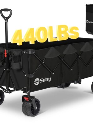 Sekey Extra Large 48'' Foldable Wagon with 440 lbs Capacity, All-Terrain Wheels & Cup Holders