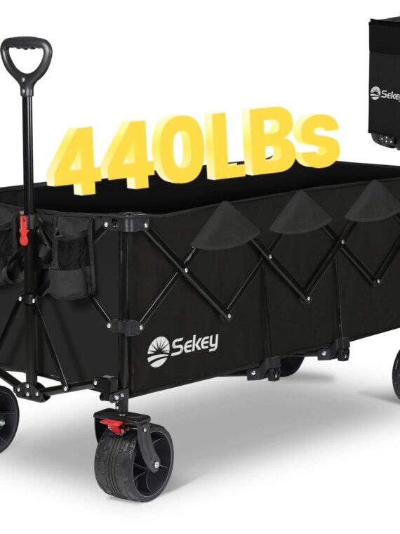 Sekey Extra Large 48'' Foldable Wagon with 440 lbs Capacity, All-Terrain Wheels & Cup Holders