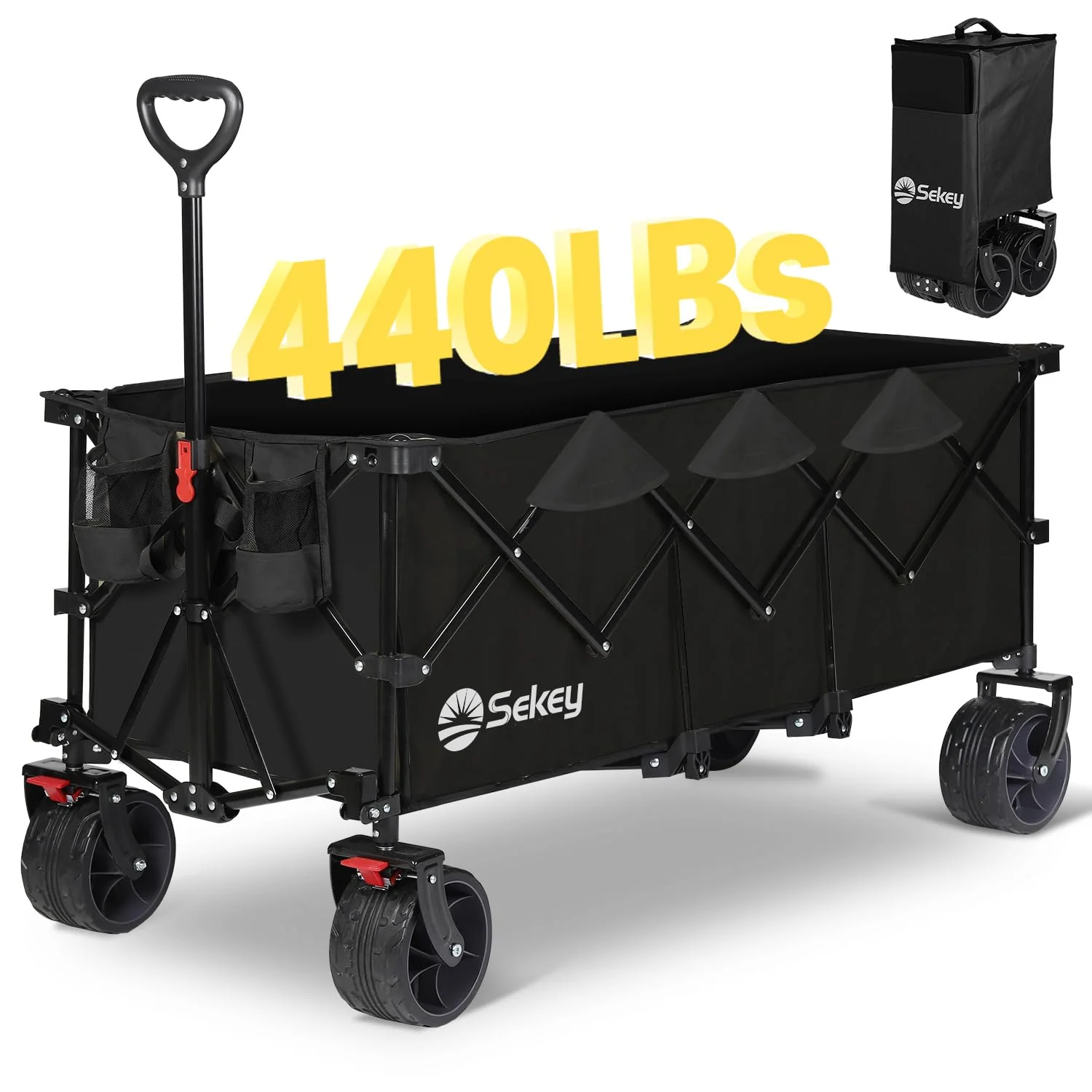 Sekey Extra Large 48'' Foldable Wagon with 440 lbs Capacity, All-Terrain Wheels & Cup Holders