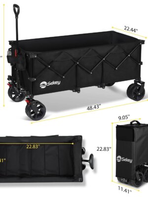 Sekey Extra Large 48” Foldable Wagon with 440 lbs Capacity, All-Terrain Wheels & Cup Holders