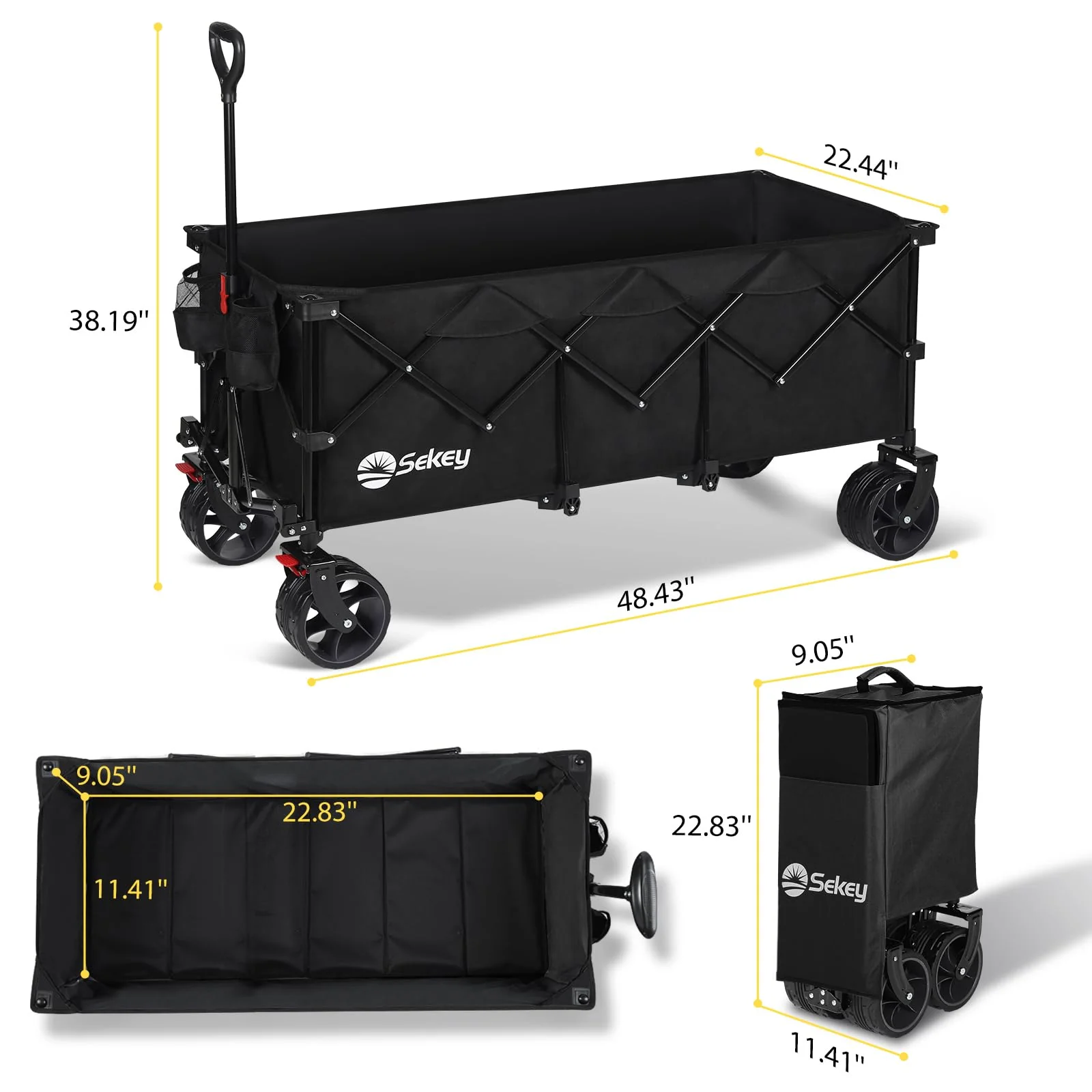 Sekey Extra Large 48'' Foldable Wagon with 440 lbs Capacity, All-Terrain Wheels & Cup Holders