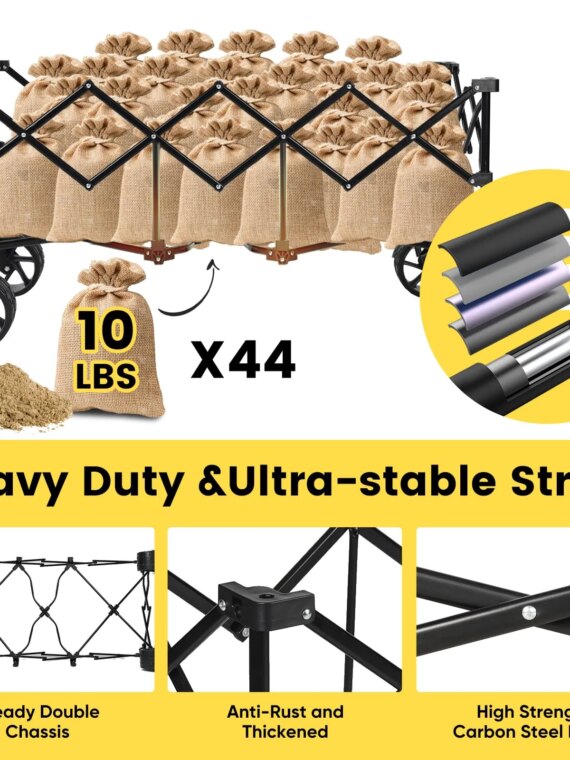 Sekey Extra Large 48'' Foldable Wagon with 440 lbs Capacity, All-Terrain Wheels & Cup Holders