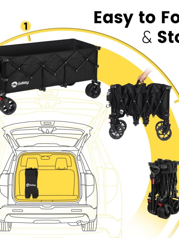 Sekey Extra Large 48'' Foldable Wagon with 440 lbs Capacity, All-Terrain Wheels & Cup Holders