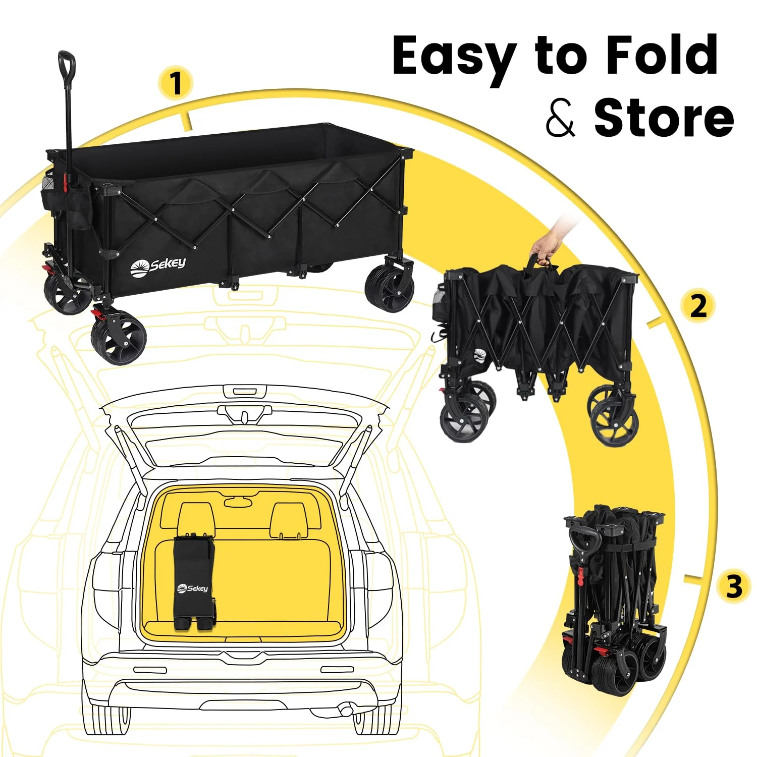 Sekey Extra Large 48'' Foldable Wagon with 440 lbs Capacity, All-Terrain Wheels & Cup Holders
