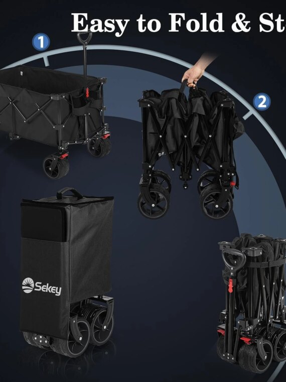 Sekey Folding Garden Cart, 220L Capacity, 330lbs Load, Compact, Waterproof, All-Terrain Wheels