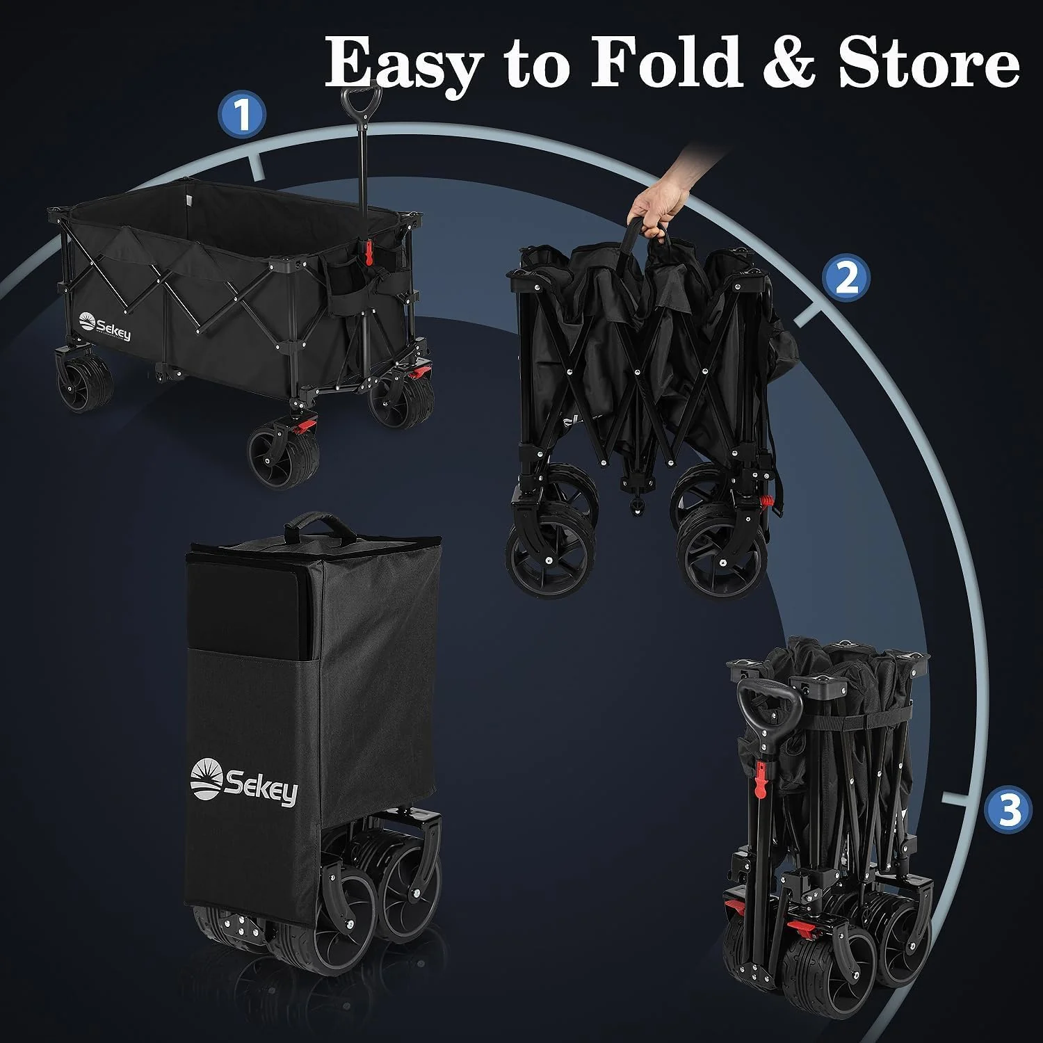 Sekey Folding Garden Cart, 220L Capacity, 330lbs Load, Compact, Waterproof, All-Terrain Wheels