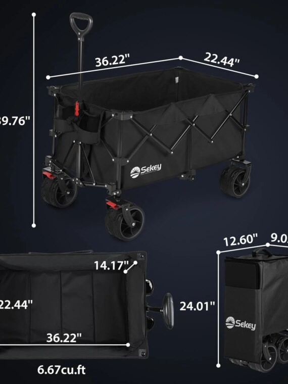 Sekey Folding Garden Cart, 220L Capacity, 330lbs Load, Compact, Waterproof, All-Terrain Wheels