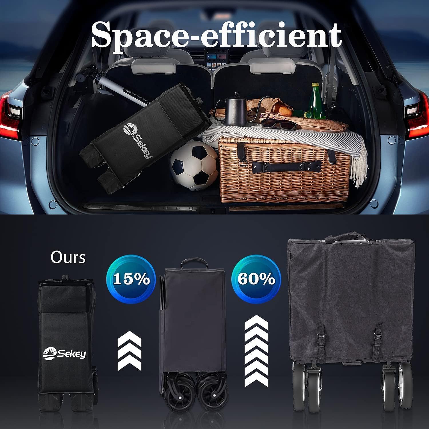 Sekey Folding Garden Cart, 220L Capacity, 330lbs Load, Compact, Waterproof, All-Terrain Wheels