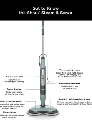 Shark Steam & Scrub Mop – All-in-One Sanitizing, 3 Steam Modes, LED Headlights, 150+ Scrubs/Min, For Sealed Hard Floors
